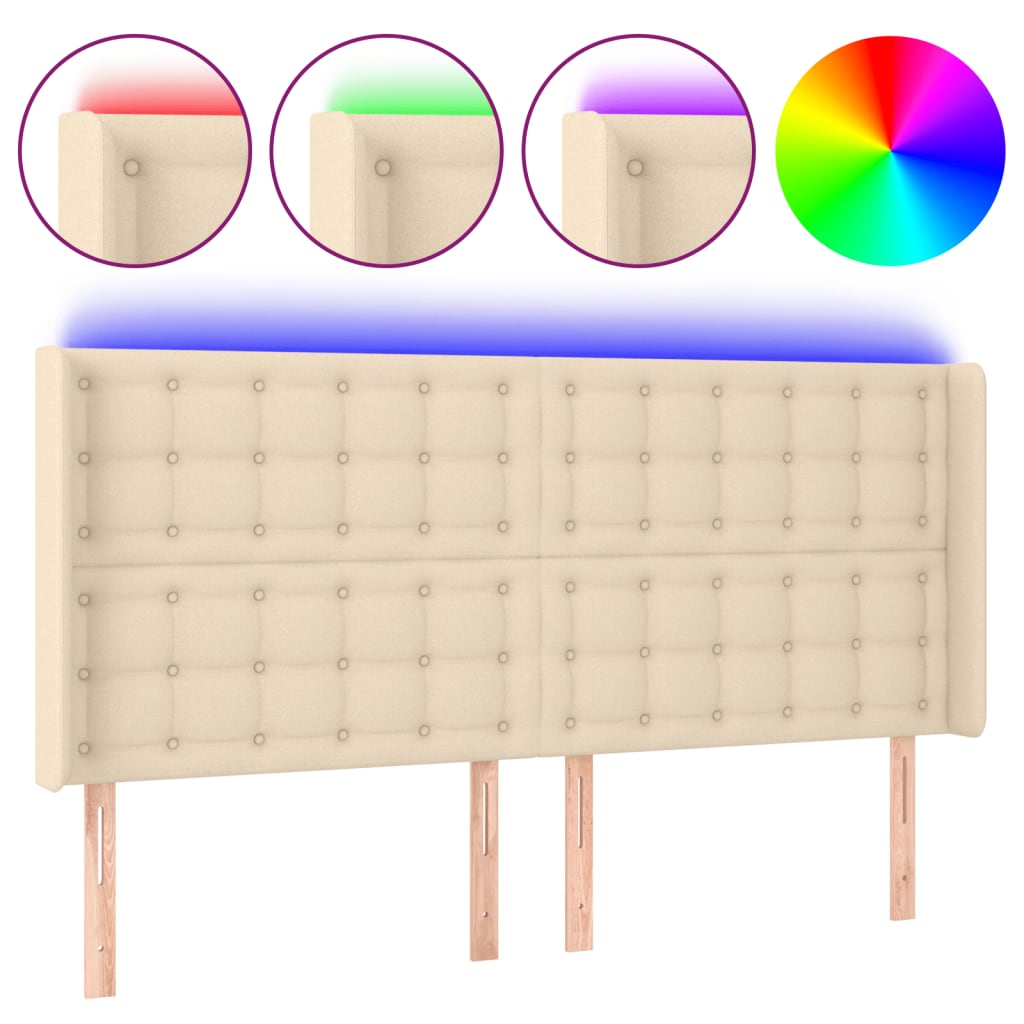 Testiera a LED Crema 203x23x118/128 cm in Tessuto