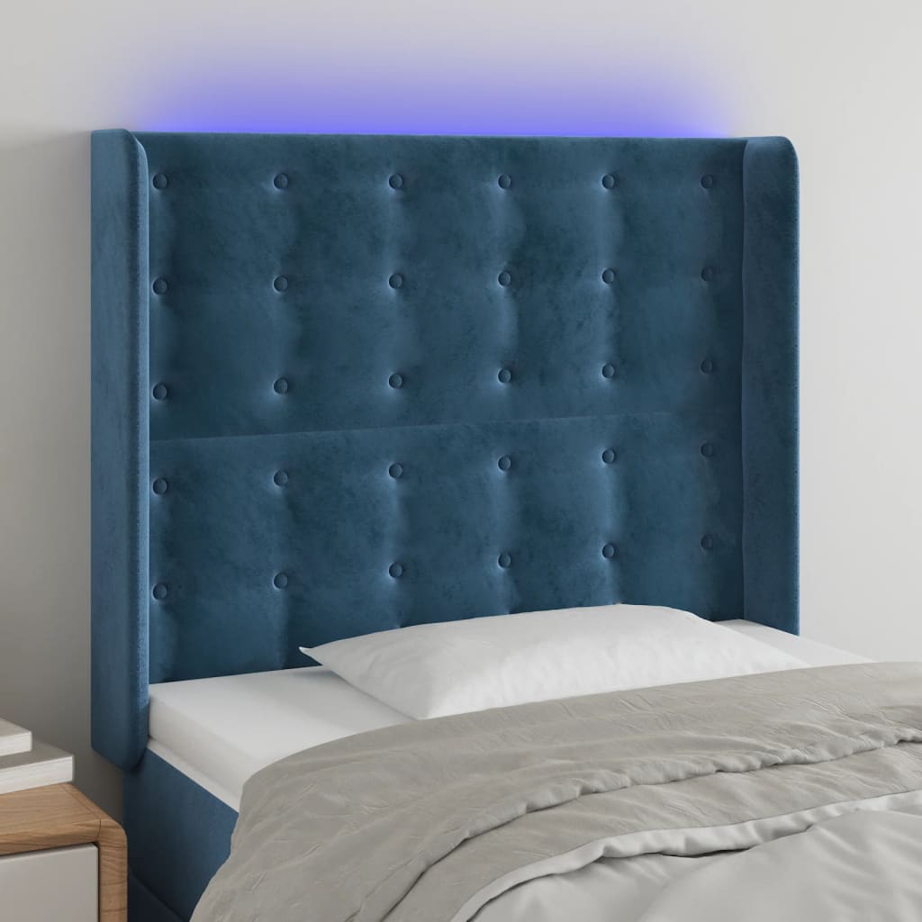 Testiera a LED Blu Scuro 83x16x118/128 cm in Velluto