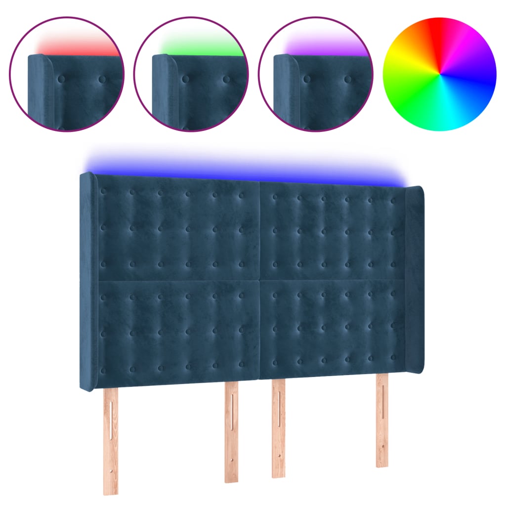 Testiera a LED Blu Scuro 147x16x118/128 cm in Velluto