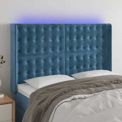 Testiera a LED Blu Scuro 147x16x118/128 cm in Velluto
