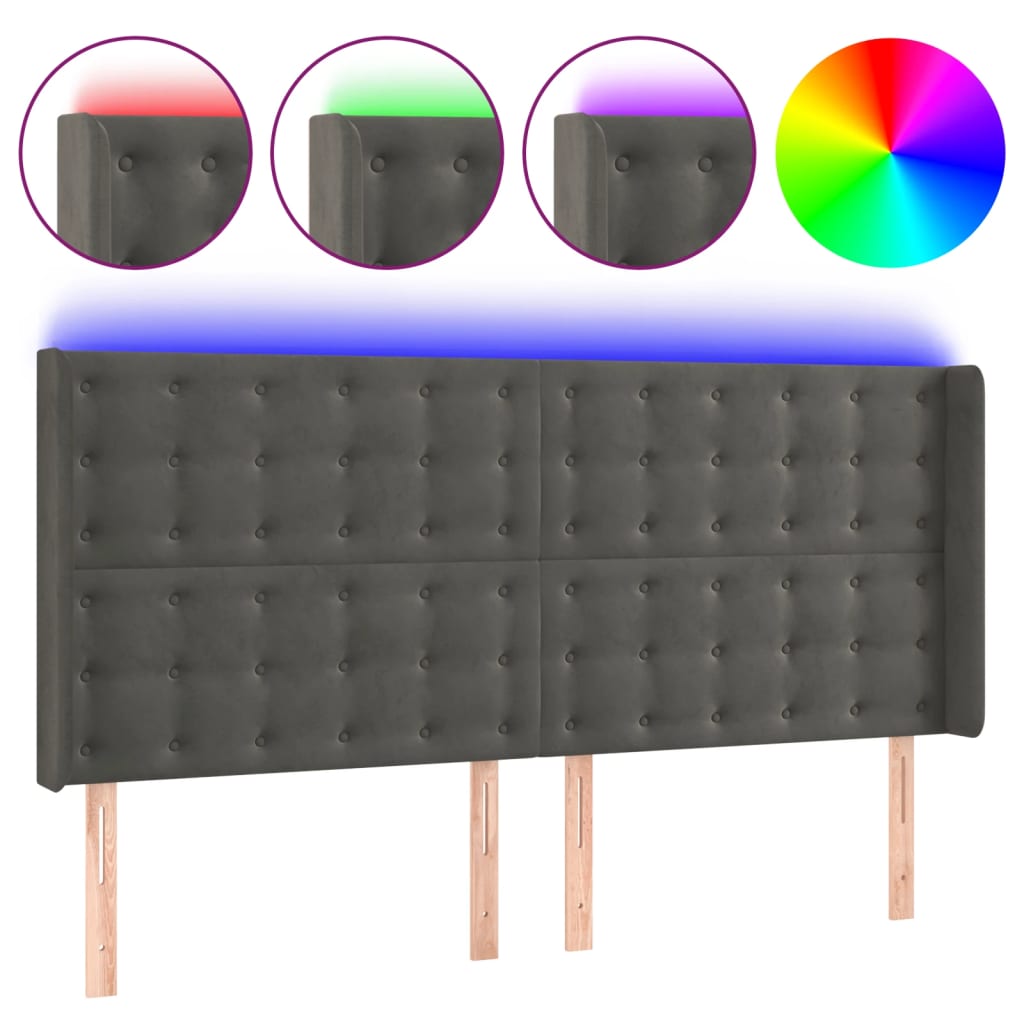 Testiera a LED Grigio Scuro 163x16x118/128cm in Velluto