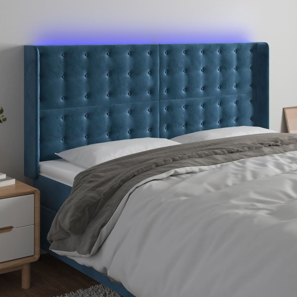 Testiera a LED Blu Scuro 163x16x118/128 cm in Velluto