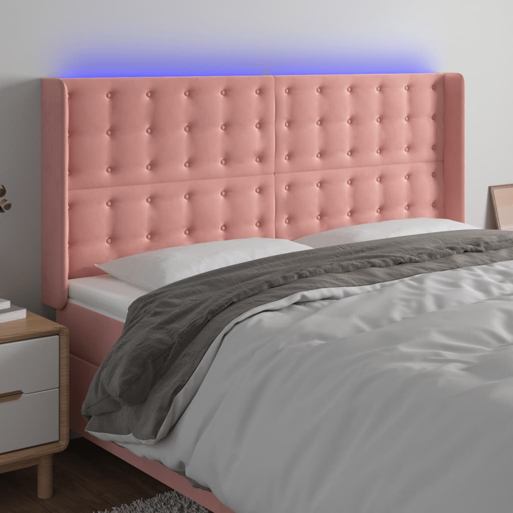 Testiera a LED rosa 163x16x118/128 cm in Velluto