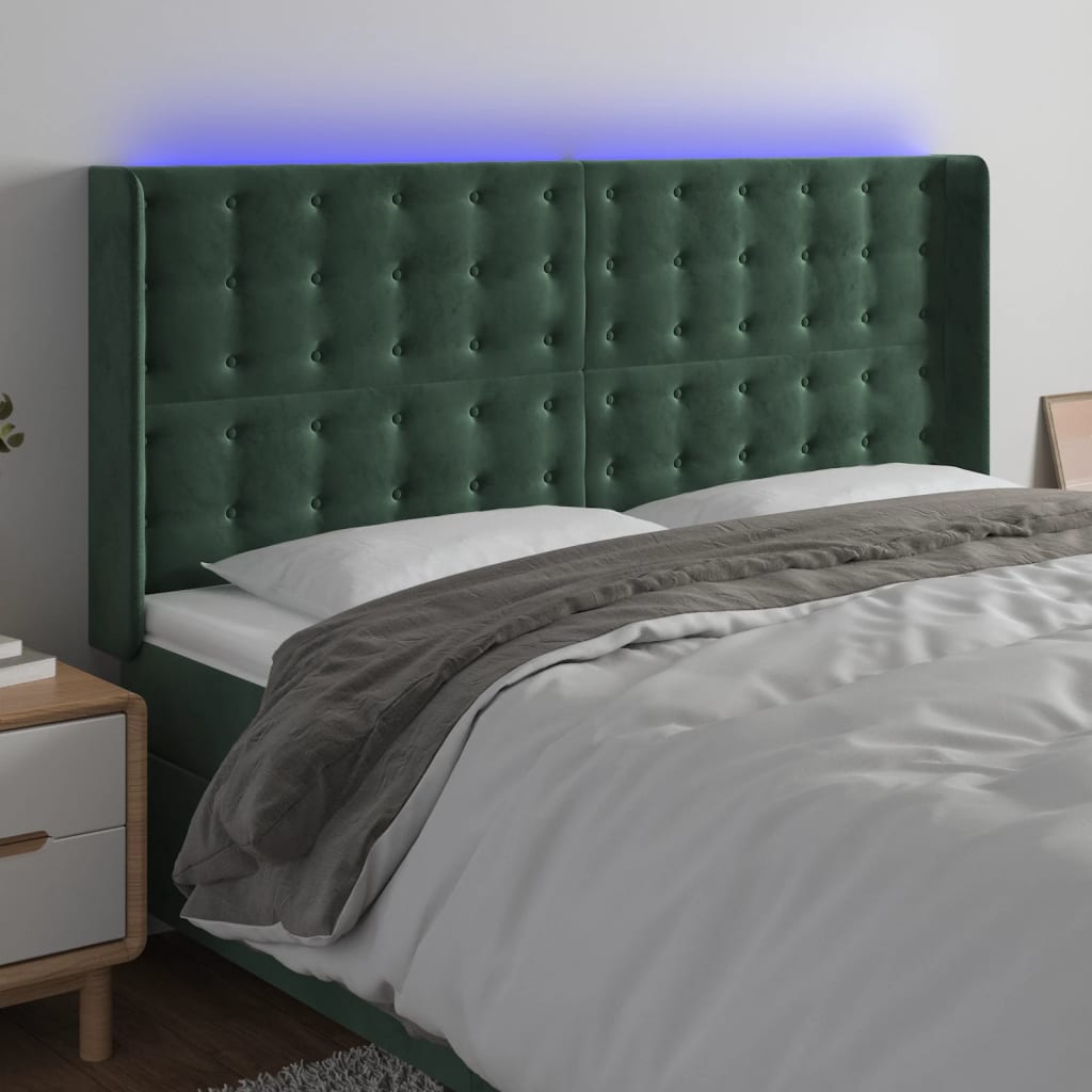 Testiera a LED Verde Scuro 183x16x118/128 cm in Velluto