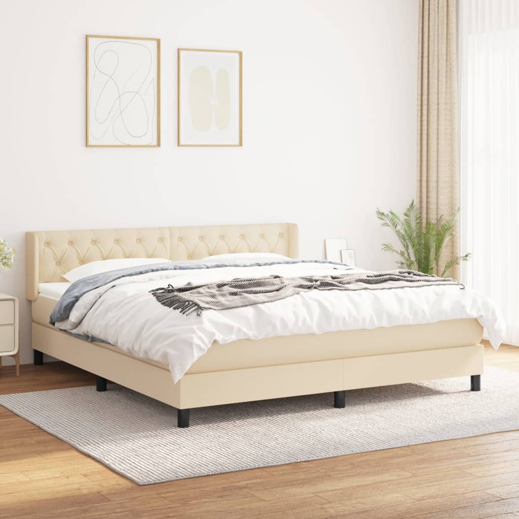 Giroletto a Molle con Materasso Crema 160x200 cm in Tessuto