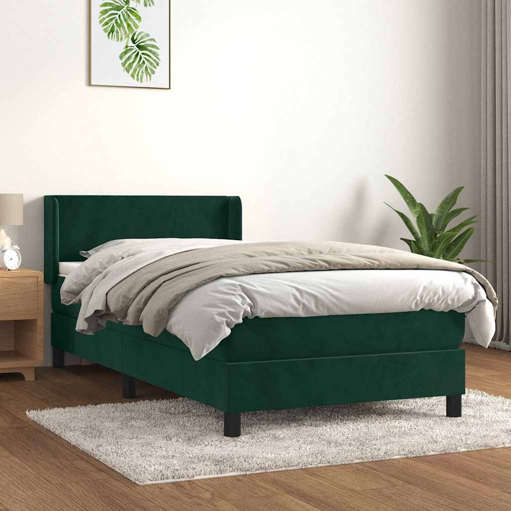 Giroletto a Molle con Materasso Verde Scuro 100x200 cm Velluto