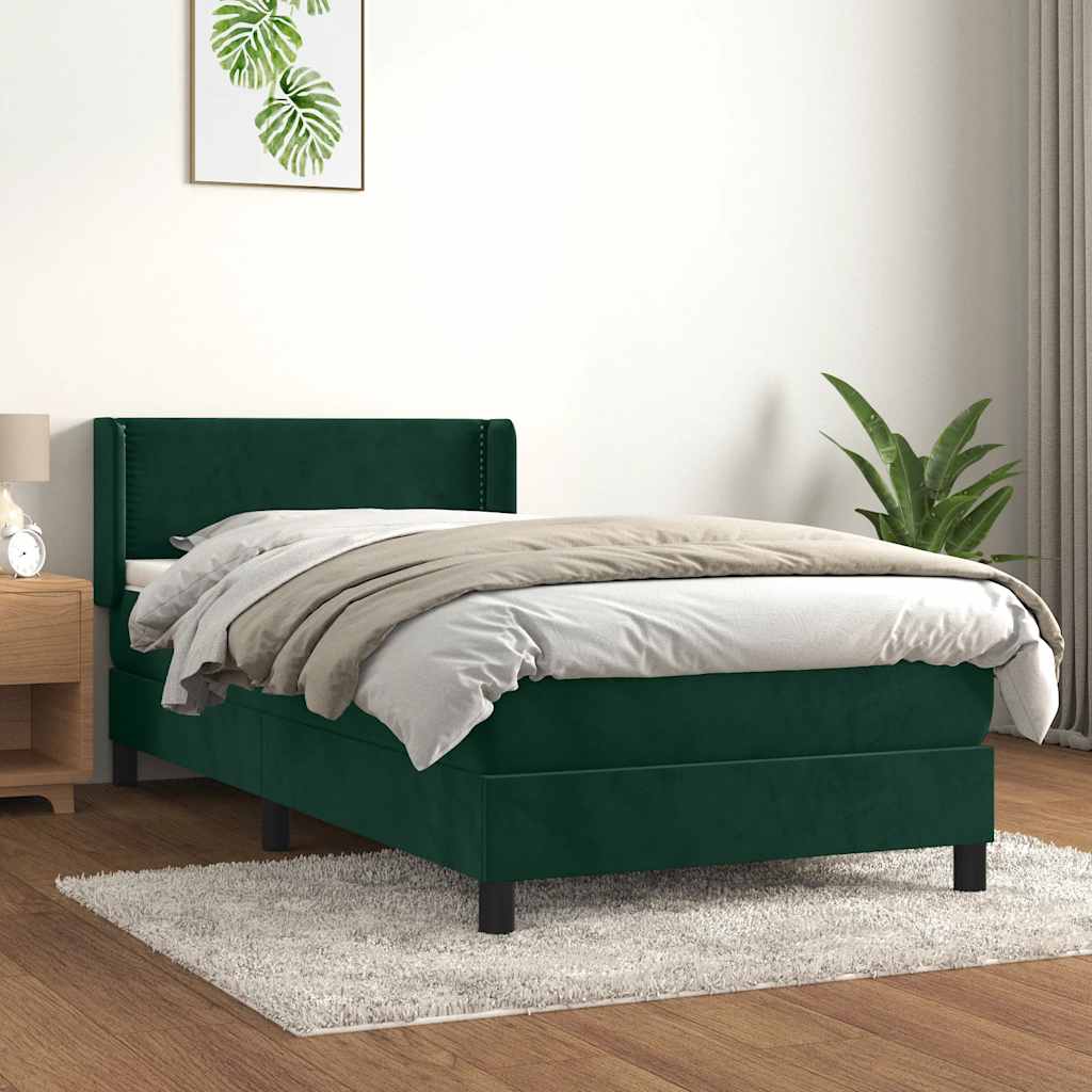 Giroletto a Molle con Materasso Verde Scuro 90x200 cm Velluto