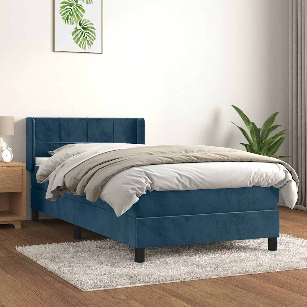 Giroletto a Molle con Materasso Blu Scuro 80x200 cm in Velluto