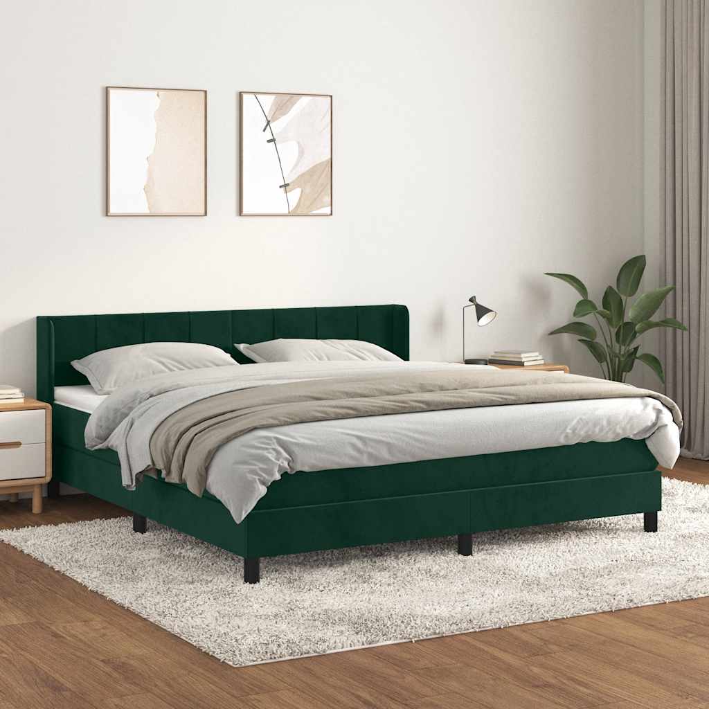 Giroletto a Molle con Materasso Verde Scuro 160x200 cm Velluto