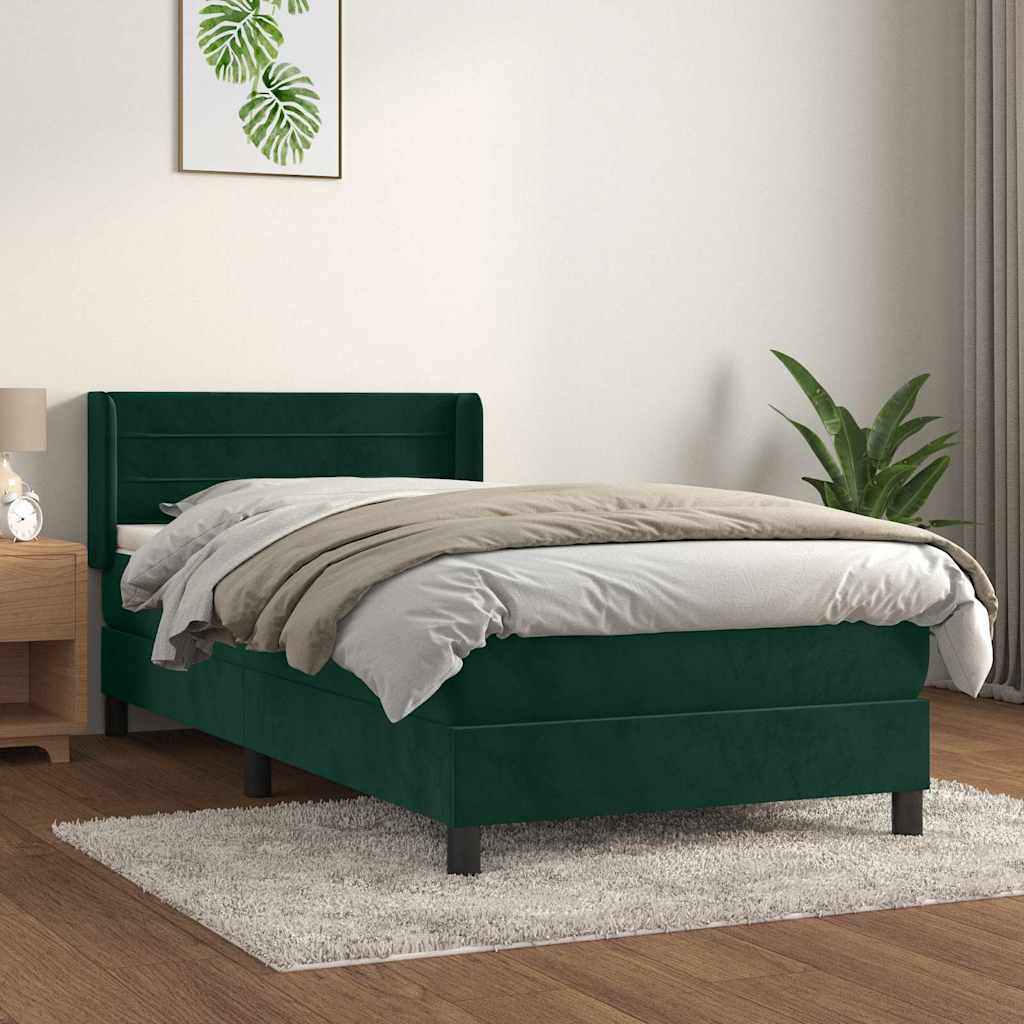 Giroletto a Molle con Materasso Verde Scuro 90x190 cm Velluto