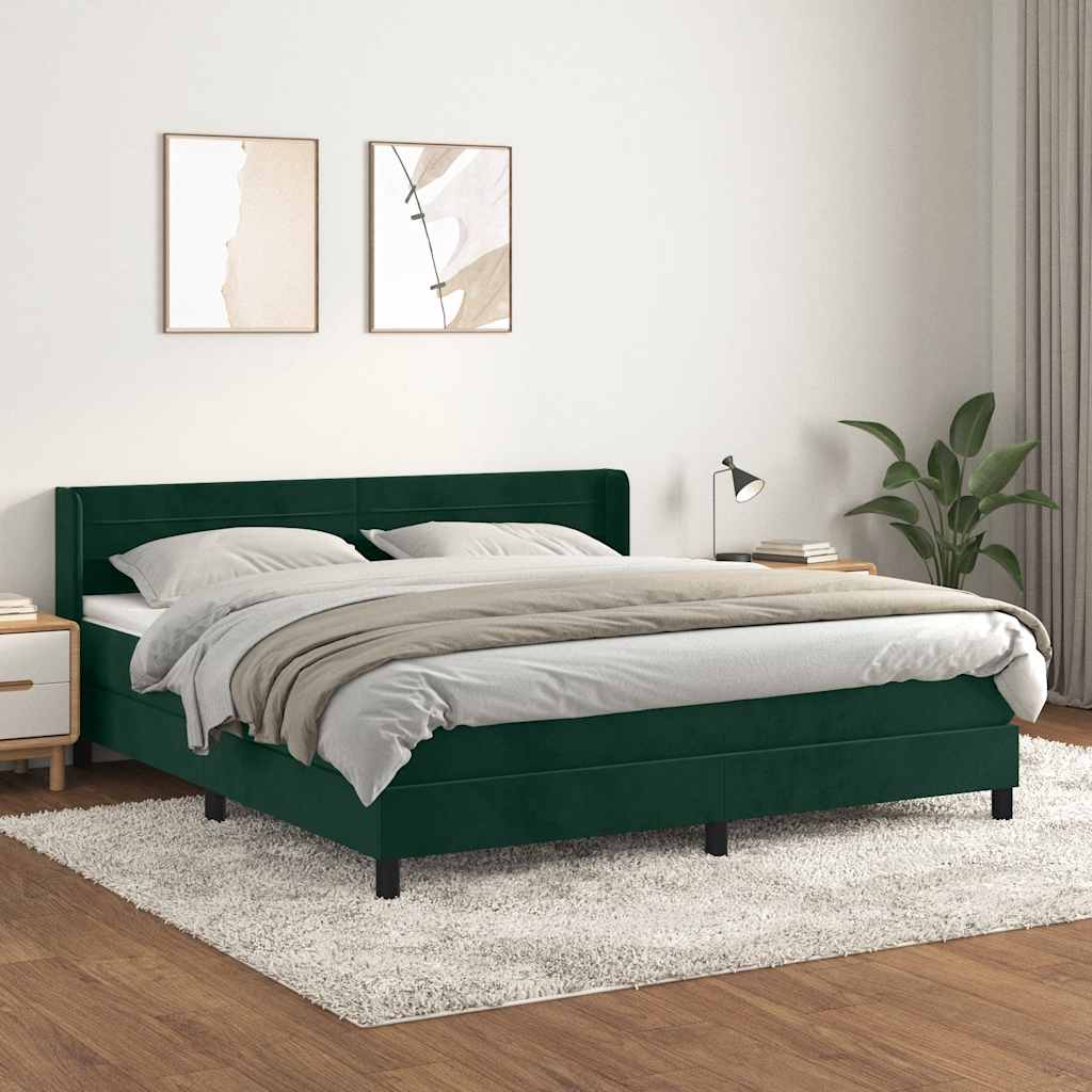 Giroletto a Molle con Materasso Verde Scuro 160x200 cm Velluto