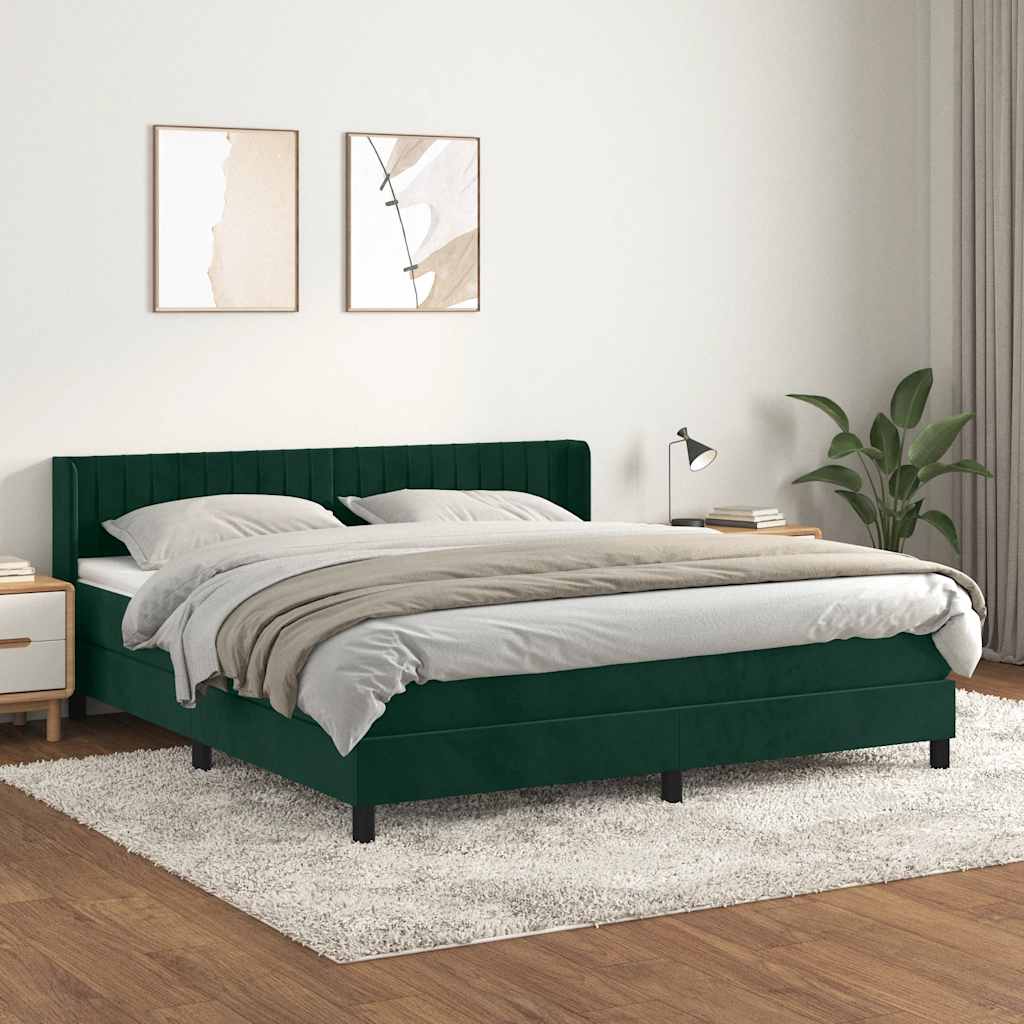Giroletto a Molle con Materasso Verde Scuro 160x200 cm Velluto
