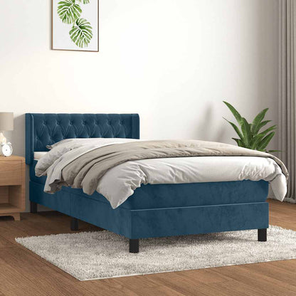 Giroletto a Molle con Materasso Blu Scuro 90x200 cm in Velluto