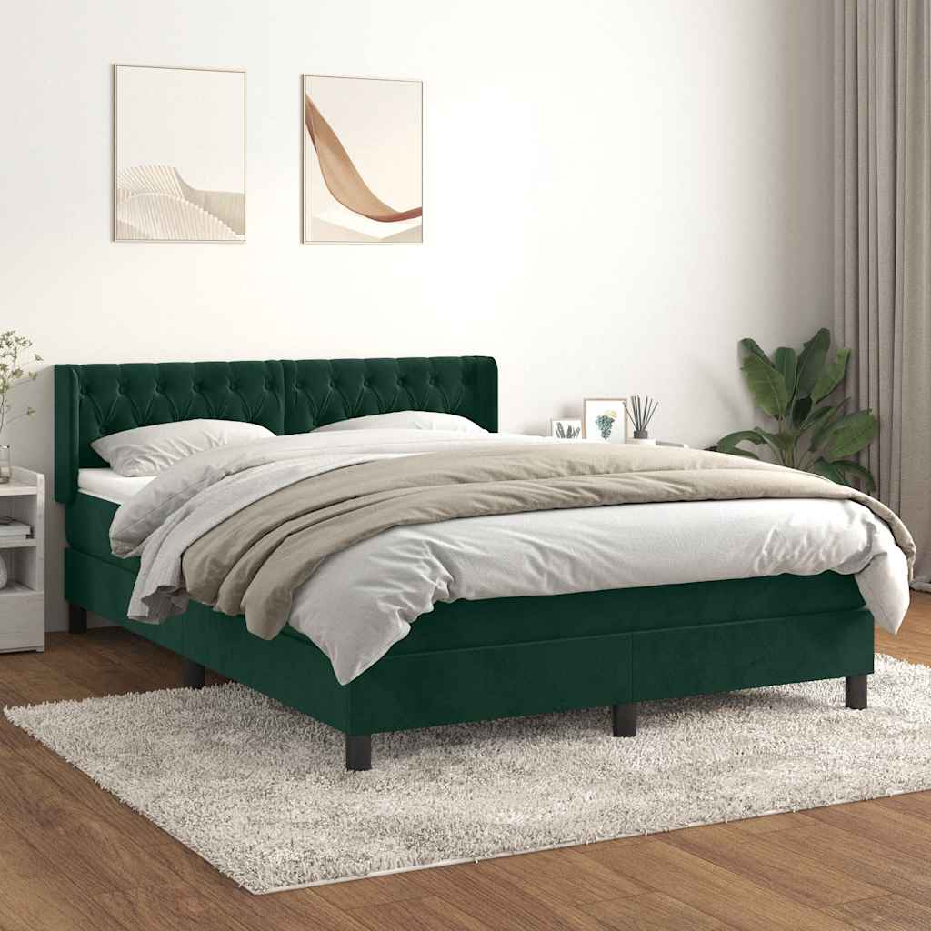 Giroletto a Molle con Materasso Verde Scuro 140x200 cm Velluto