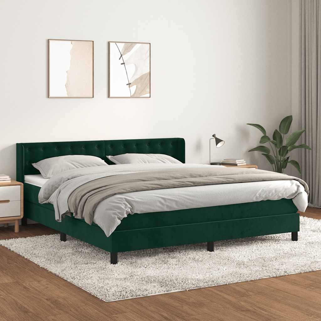 Giroletto a Molle con Materasso Verde Scuro 160x200 cm Velluto