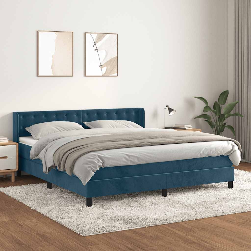 Giroletto a Molle con Materasso Blu Scuro 160x200 cm in Velluto