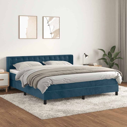Giroletto a Molle con Materasso Blu Scuro 160x200 cm in Velluto