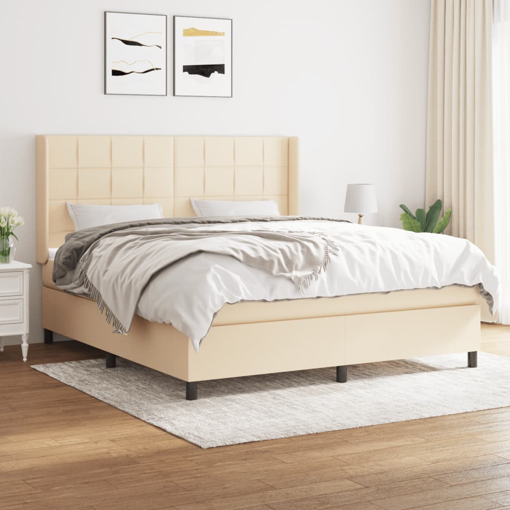 Giroletto a Molle con Materasso Crema 160x200 cm in Tessuto