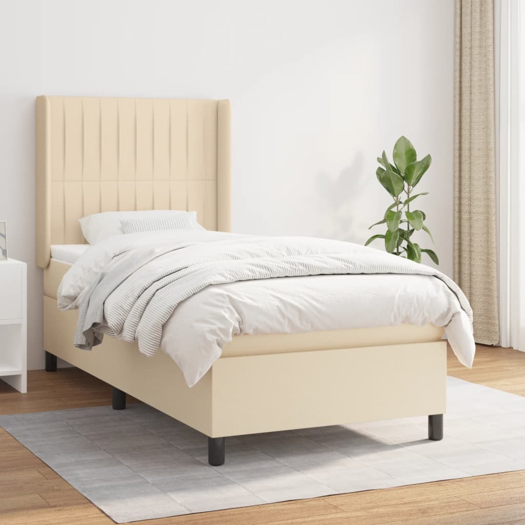 Giroletto a Molle con Materasso Crema 90x190 cm in Tessuto
