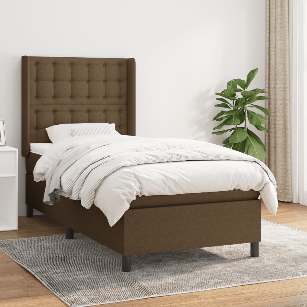 Giroletto a Molle con Materasso Marrone Scuro 90x190cm Tessuto