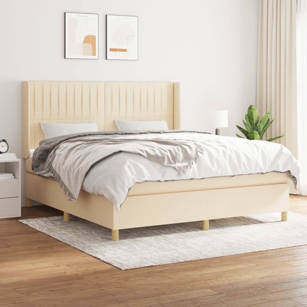 Giroletto a Molle con Materasso Crema 180x200 cm in Tessuto