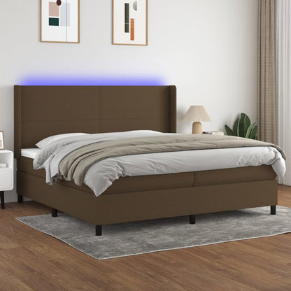 Letto a Molle Materasso e LED Marronescuro 200x200cm in Tessuto