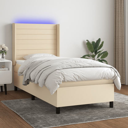 Letto a Molle con Materasso e LED Crema 100x200cm in Tessuto