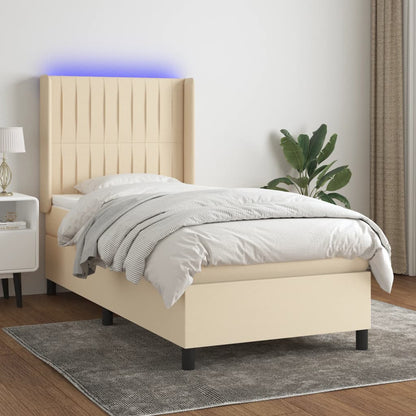 Letto a Molle con Materasso e LED Crema 80x200 cm in Tessuto