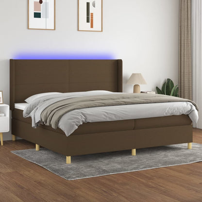 Letto a Molle Materasso e LED Marronescuro 200x200cm in Tessuto