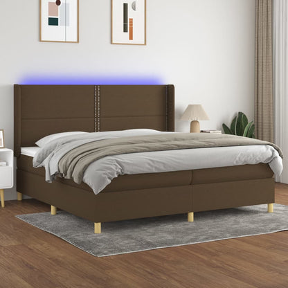 Letto a Molle Materasso e LED Marronescuro 200x200cm in Tessuto