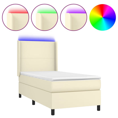 Giroletto a Molle con Materasso e LED Crema 90x190cm Similpelle