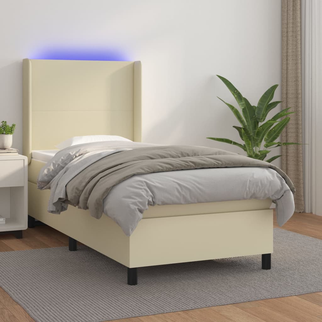 Giroletto a Molle con Materasso e LED Crema 90x190cm Similpelle