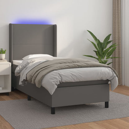 Giroletto Molle con Materasso e LED Grigio 100x200cm Similpelle