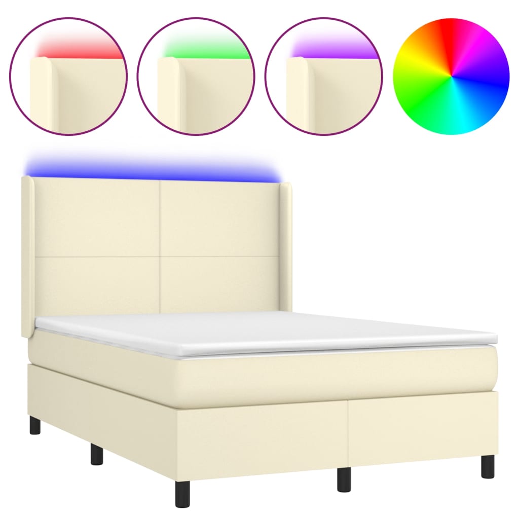 Giroletto a Molle con Materasso e LED Crema 140x190 cm