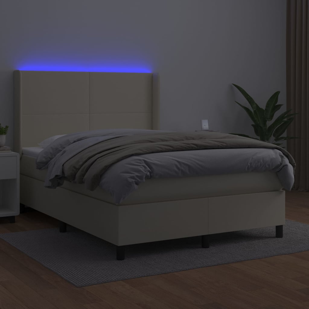Giroletto a Molle con Materasso e LED Crema 140x190 cm