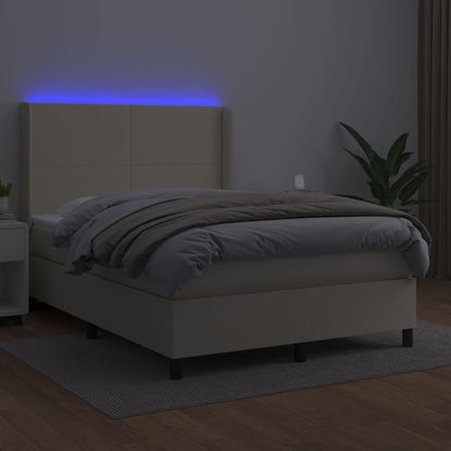 Giroletto a Molle con Materasso e LED Crema 140x190 cm