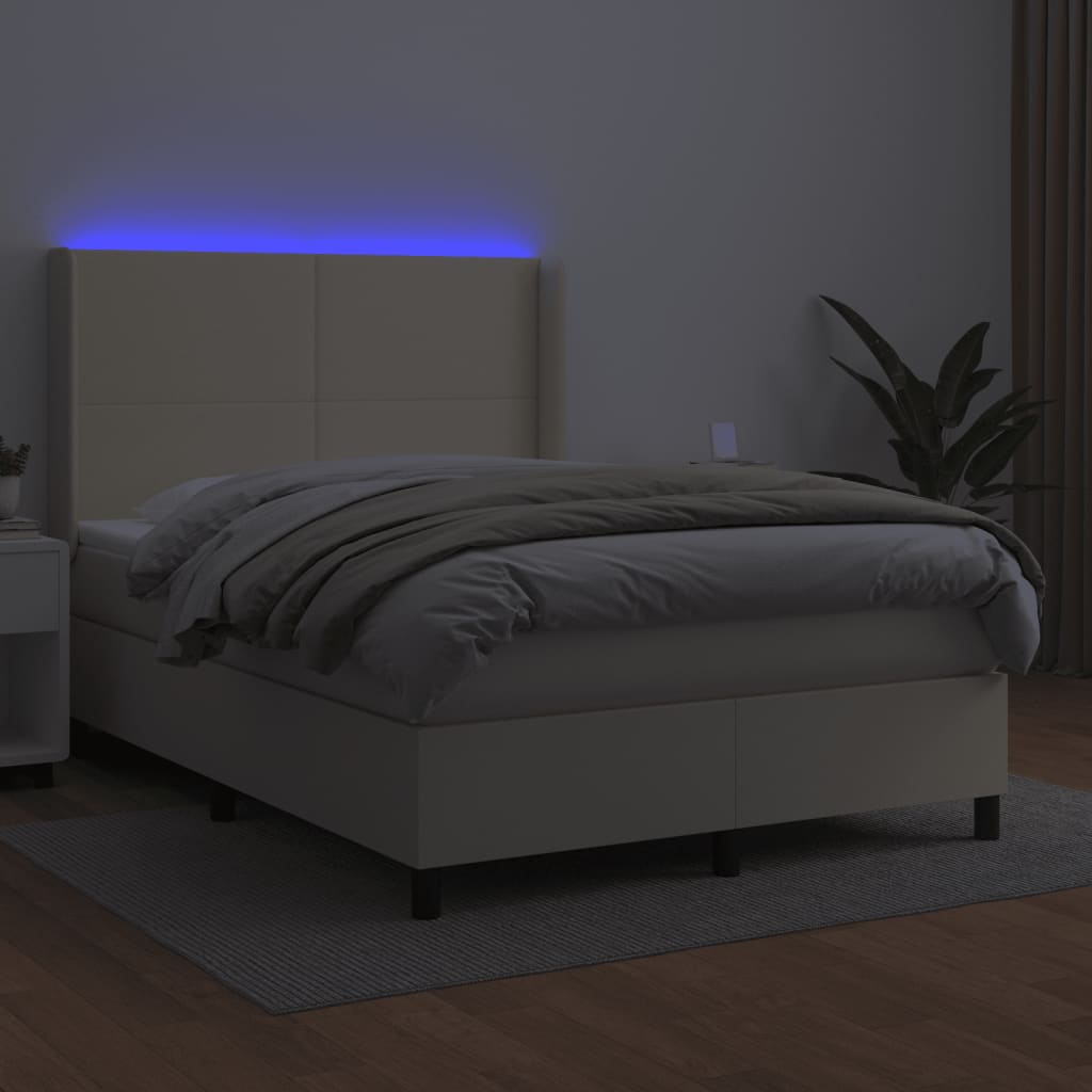 Giroletto a Molle con Materasso e LED Crema 140x200 cm