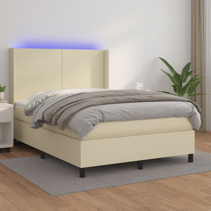 Giroletto a Molle con Materasso e LED Crema 140x200 cm