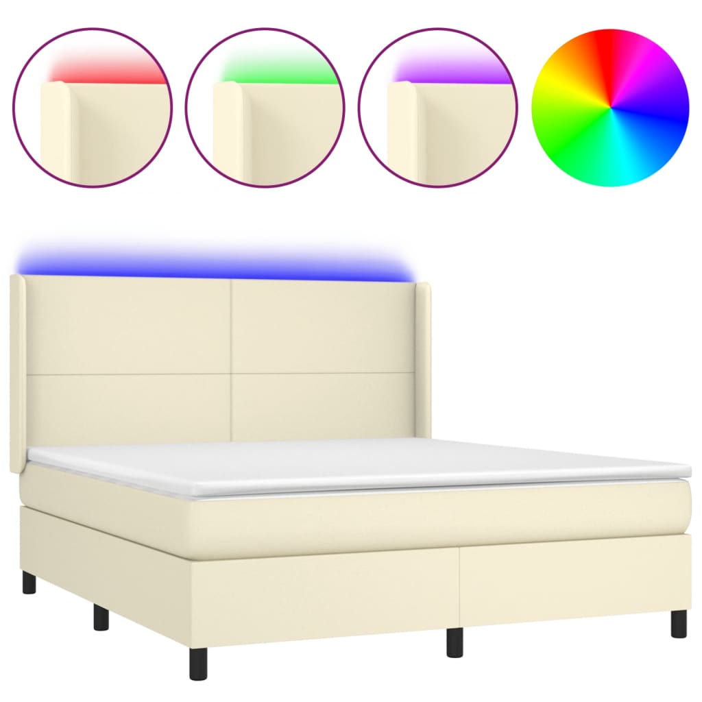 Giroletto a Molle con Materasso e LED Crema 180x200 cm
