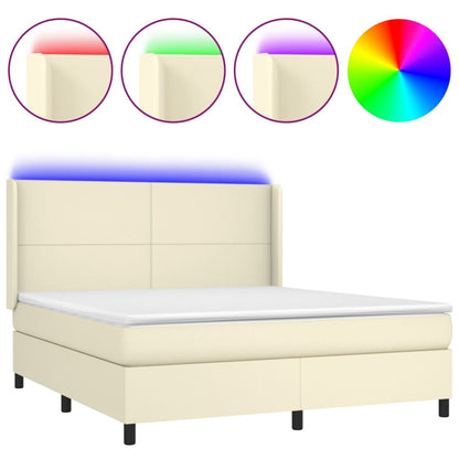 Giroletto a Molle con Materasso e LED Crema 180x200 cm