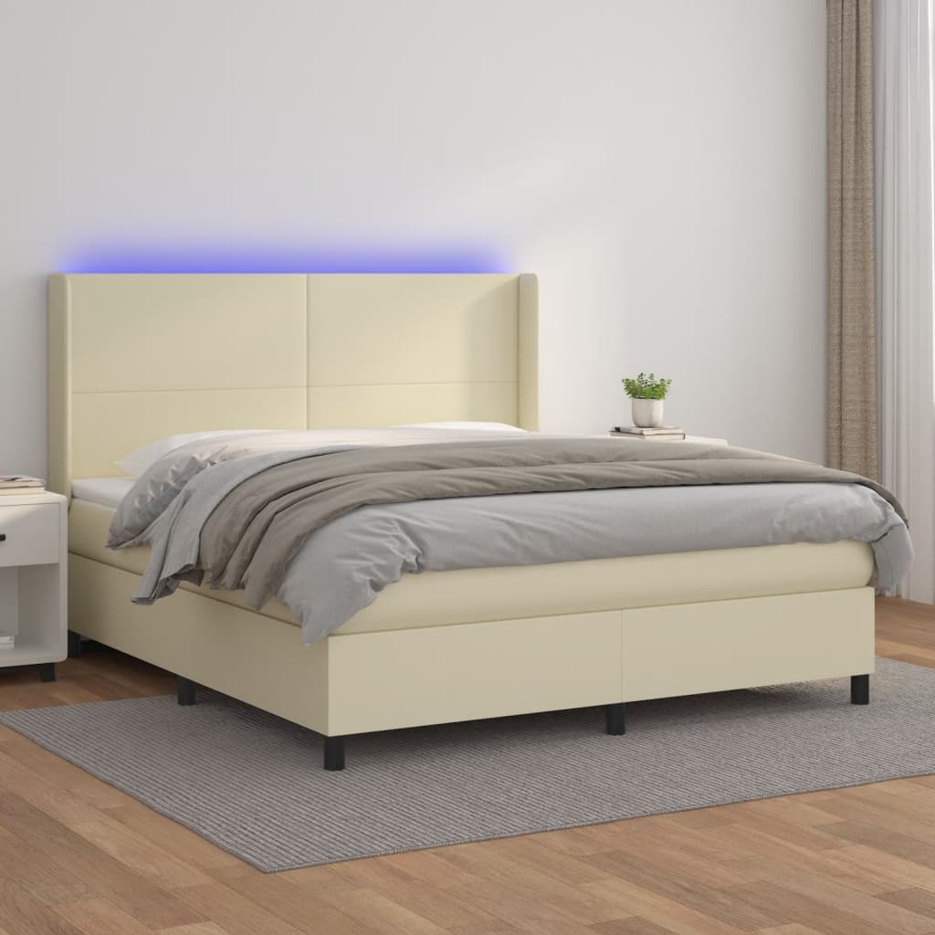 Giroletto a Molle con Materasso e LED Crema 180x200 cm
