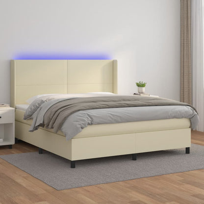 Giroletto a Molle con Materasso e LED Crema 180x200 cm