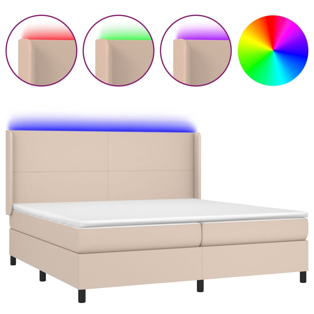Giroletto Molle Materasso e LED Cappuccino 200x200cm Similpelle