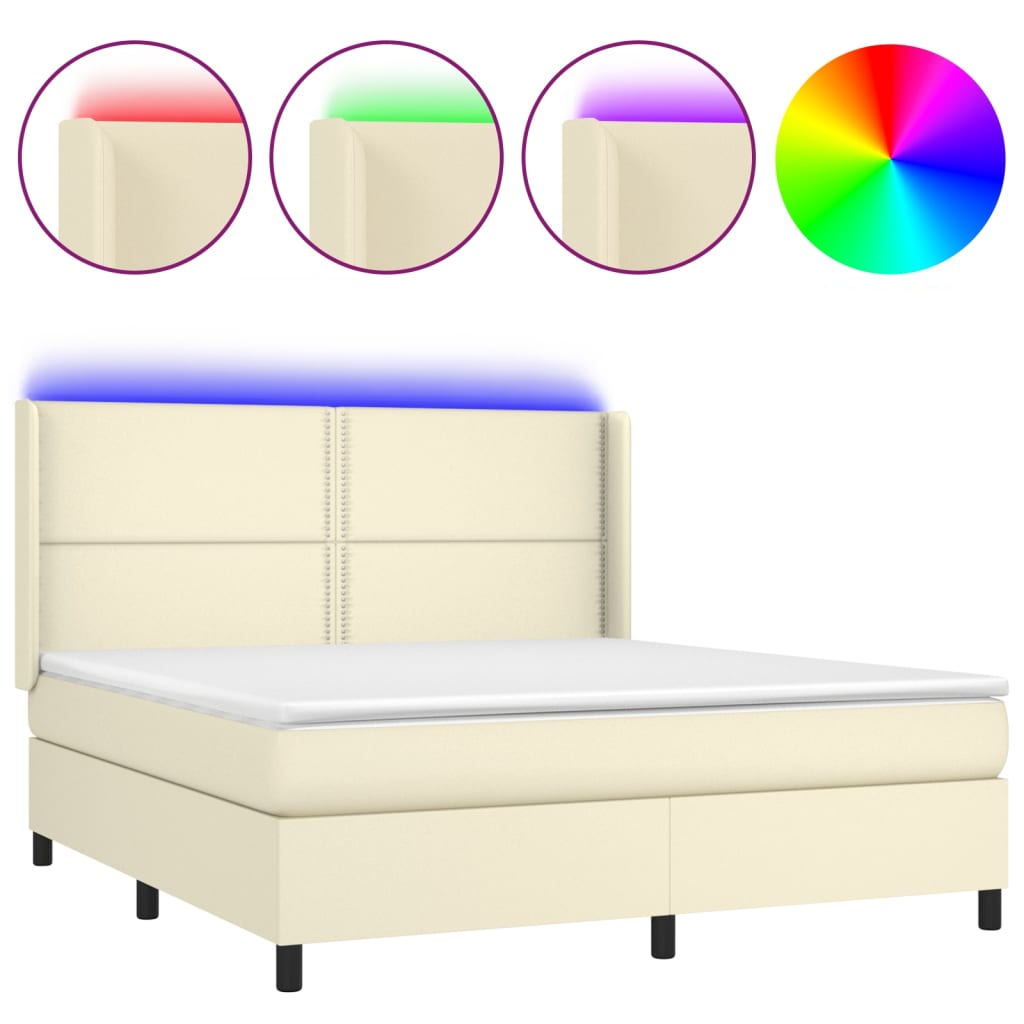 Giroletto a Molle con Materasso e LED Crema 160x200 cm