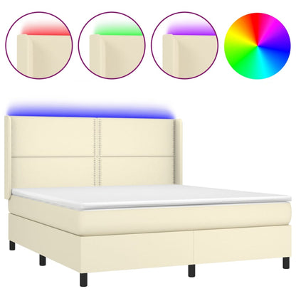 Giroletto a Molle con Materasso e LED Crema 160x200 cm