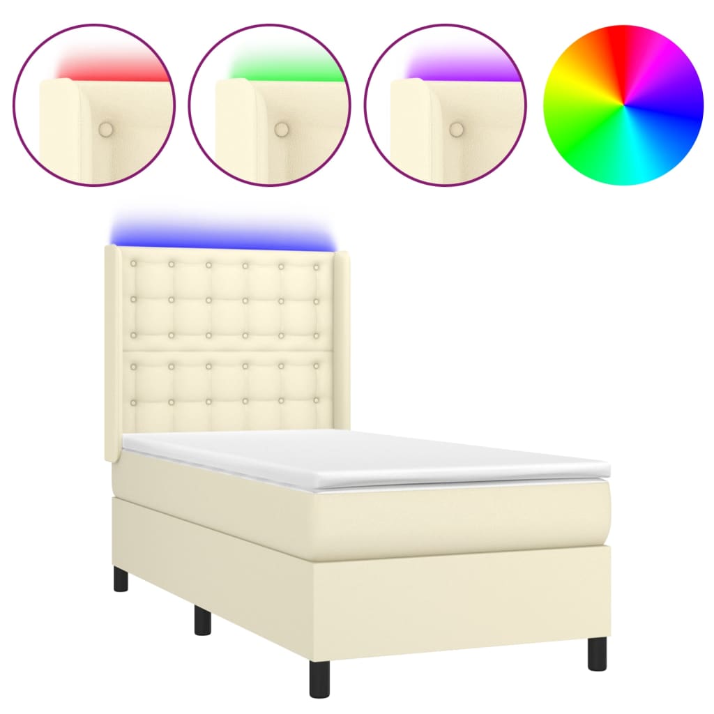 Giroletto a Molle con Materasso e LED Crema 80x200cm Similpelle