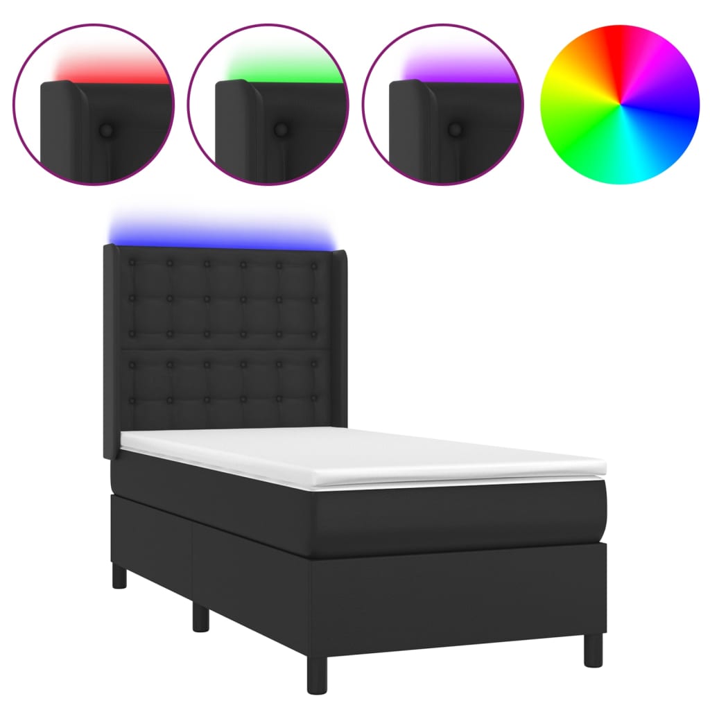 Giroletto a Molle con Materasso e LED Nero 90x190 cm Similpelle