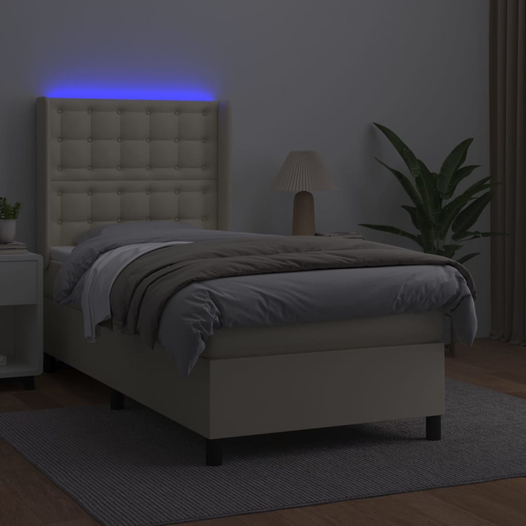 Giroletto a Molle con Materasso e LED Crema 90x200cm Similpelle