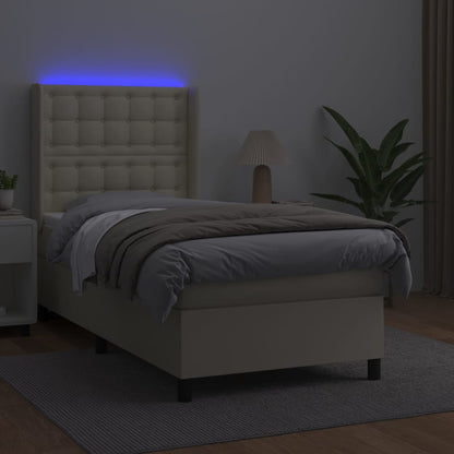 Giroletto a Molle con Materasso e LED Crema 90x200cm Similpelle