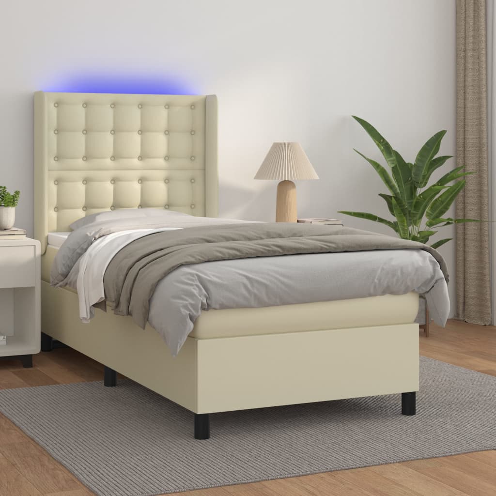 Giroletto a Molle con Materasso e LED Crema 90x200cm Similpelle